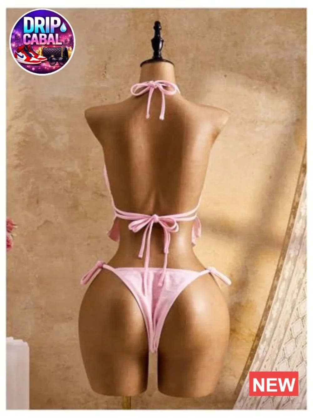 2 Piece Beaded Halter Tankini Swimsuit Self Tie Slit Asymmetrical Tops with